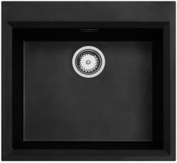 Zwart inbouw spoelbak 58x53cm met kraangatbank en roestvrijstalen plug 1208956732