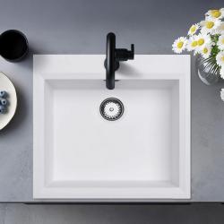 Vit inbyggnadsvask 58x53 cm med kranhål och rostfri plugg 1208956763