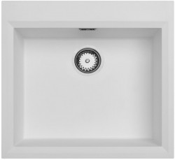 Vit inbyggnadsvask 58x53 cm med kranhål och rostfri plugg 1208956763