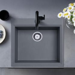 Betongrå inbyggd diskho 58x53cm med kranhålsbänk med rostfri plugg 1208956771