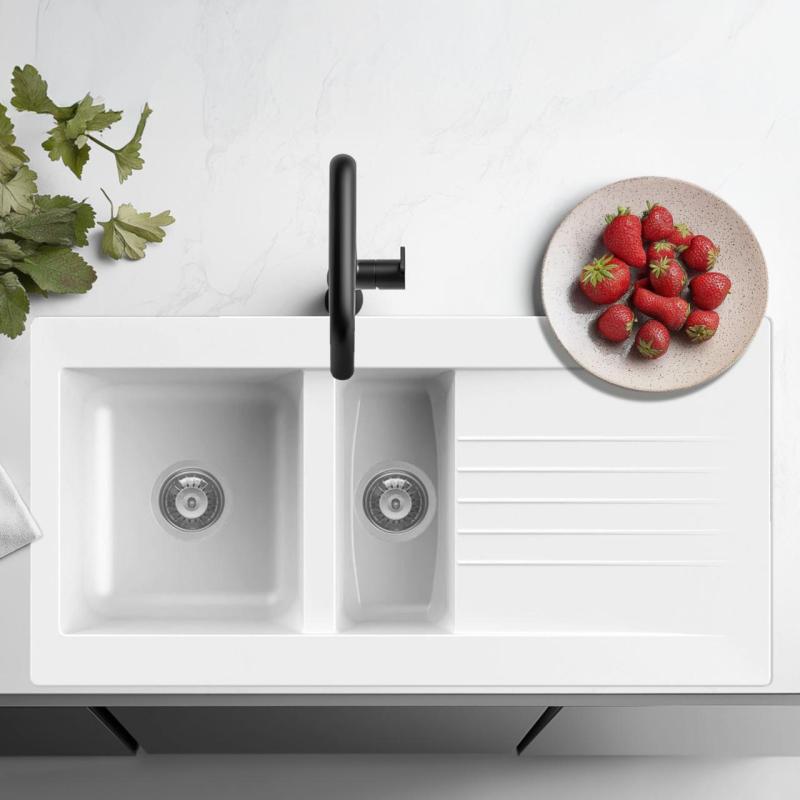 Ausmann Fibre 1,5 vit syntetisk diskho, vändbar med avrinning, bänkmontage 100x50 cm 1208956786