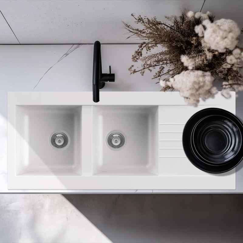 Ausmann Fibre dubbel vit plast diskho omvändbar med avrinning fristående 116x50 cm 1208956794