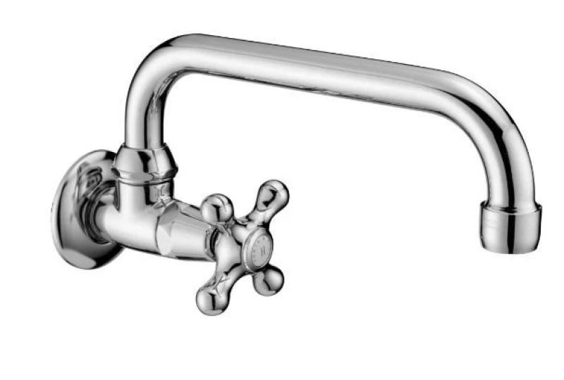 PB klassisk väggmonterad fontänkran med stjärnhandtag för kallvatten och svängbar pip i rostfritt stål 1208956898