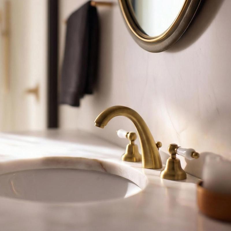 PB klassisk kran 3-håls hög tvättställsblandare Vita handtag Brons 1208956910