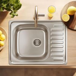 Ausmann Basic rostfri ståldiskbänk med avrinningsyta, vändbar, 64x48 cm inklusive vattenlås 1208956968