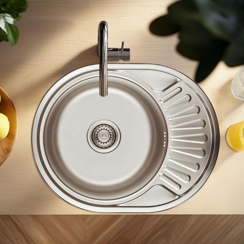 Ausmann Basic rostfri stål infällningsdiskbänk med avrinningsyta vändbar 57x45 cm inklusive sifon 1208956973