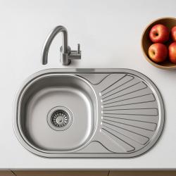 Ausmann Basic rostfri stål infällningsdiskbänk med avrinningsyta, vändbar 74x44,5 cm inklusive vattenlås 1208956974
