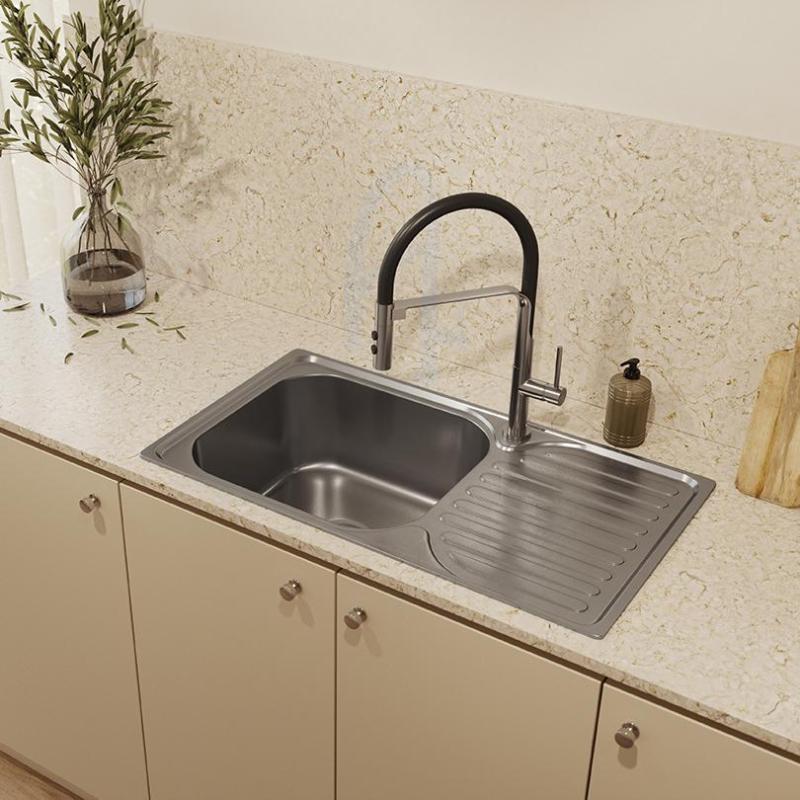 Ausmann Basic rostfri stål infälld diskho med avrinningsyta omvändbar 76x42 cm inklusive vattenlås 1208956978