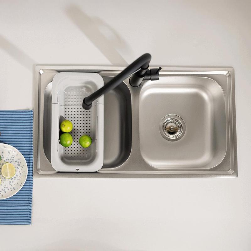 Ausmann Basic dubbel rostfri stålinbyggnad vask 78x43 cm inklusive sifon 1208956995