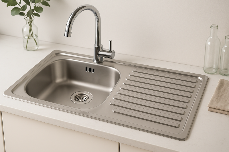 Ausmann Basic rostfri ståltvättställ med droppbricka, vändbar, 75x40 cm inklusive sifon 1208956996