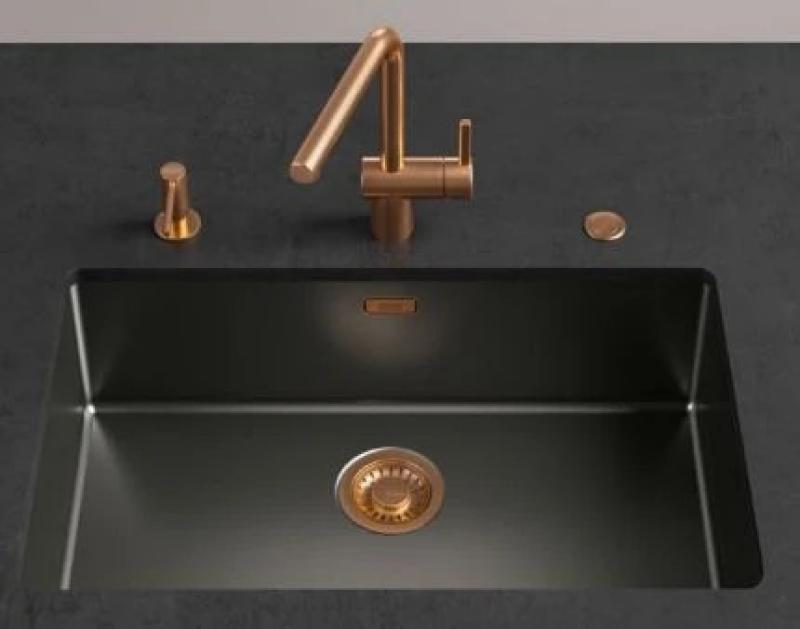 Franke Mythos mästerverk Korgproppsats gun metal med tryckknapp för automatisk tömning 112.0653.035