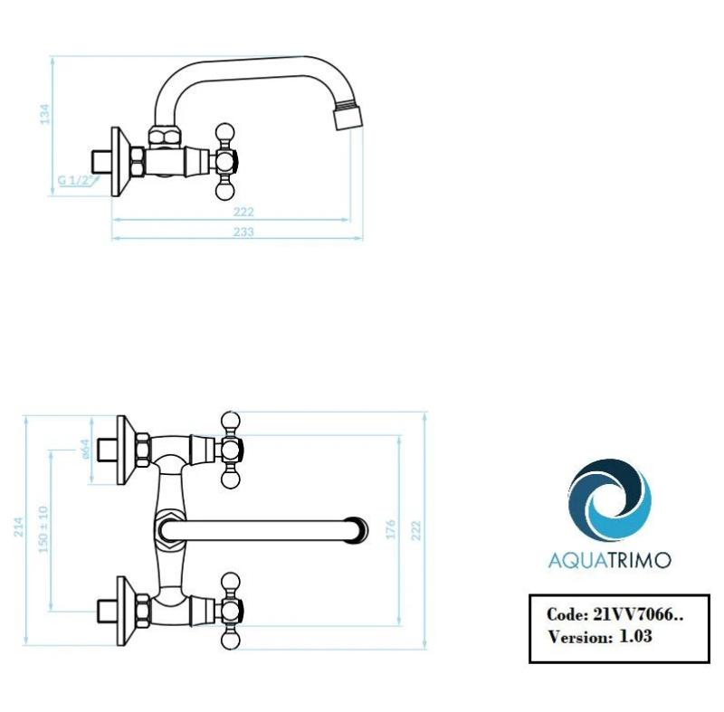 AquaTrimo Vivaldi klassisk köksväggkran med övre utloppsrör krom 21VV7066CM