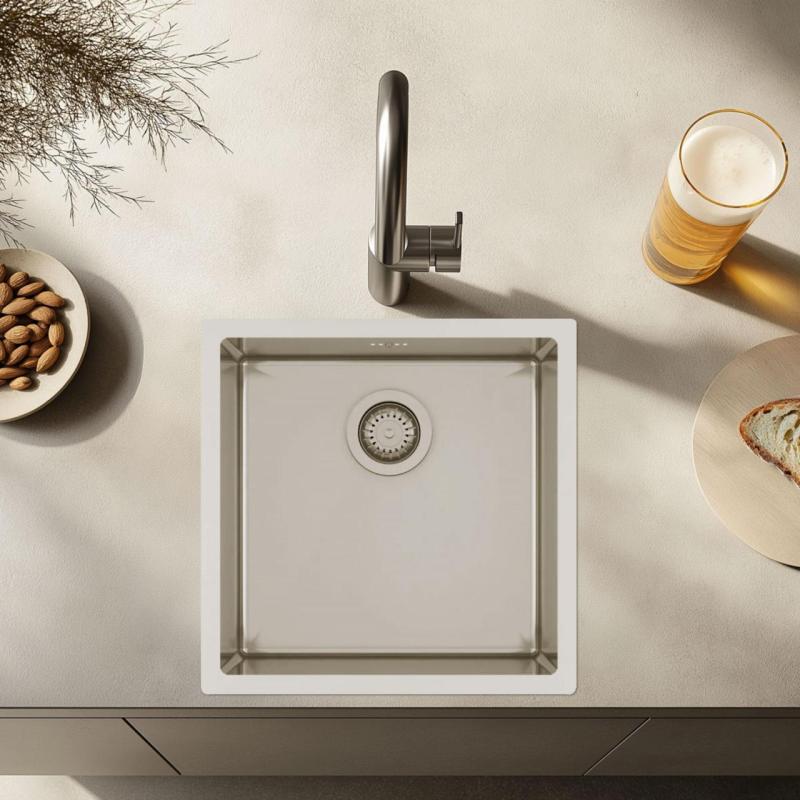 Ausmann eller rostfri stål diskho 40x40cm planmontering undermontering och toppmontering extra djup 22cm 1208957112