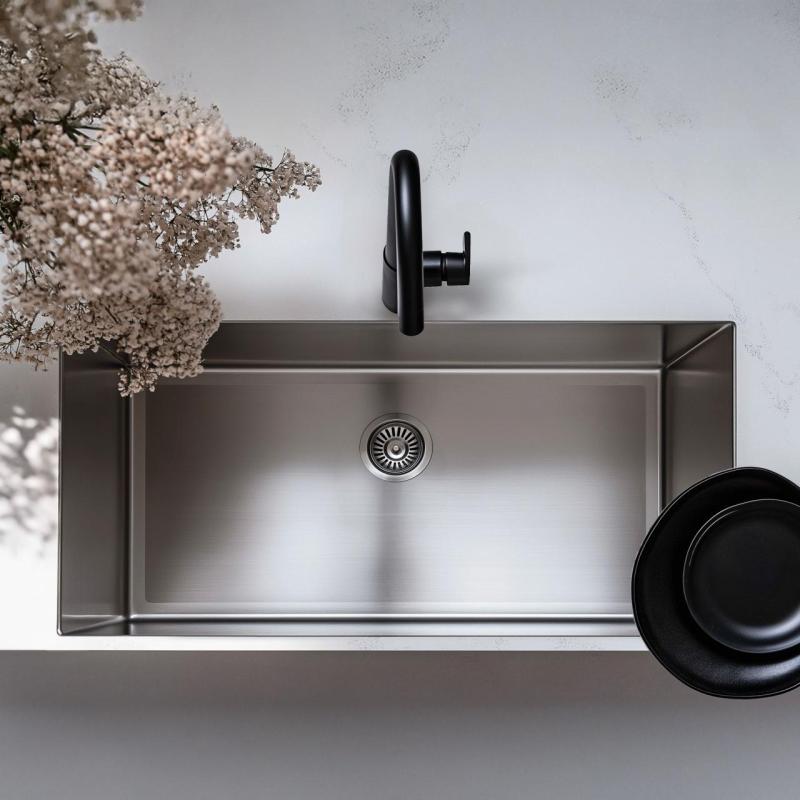 Ausmann Oder stor diskho i rostfritt stål 74x40cm planmontering undermontering och ovanmontering extra djup 22cm 1208957114