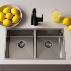 Ausmann eller dubbel rostfri diskbänk 76x45cm med 2 hoar 34x40 planmontering undermontering och toppmontering extra djup 22cm 1208957116