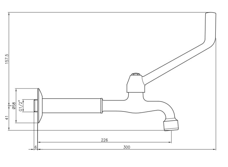 PB Klinik handikappad vägg fontänkran kallvattenkran med lång spak krom lång modell 1208957199
