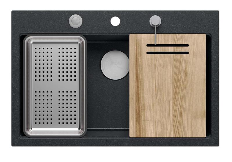 Quadri mattsvart hård rock granit infälld stor diskho 76x50cm inklusive tillbehör 1208957201