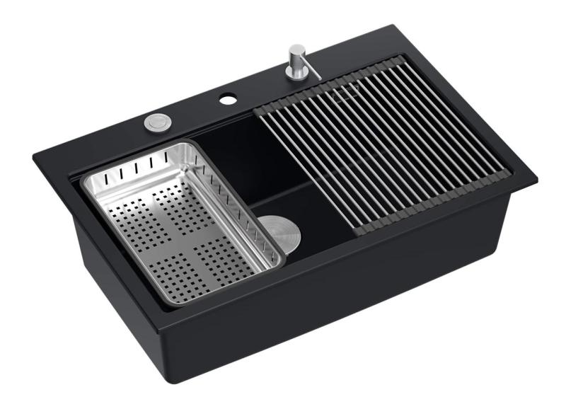 Quadri mattsvart hård rock granit infälld stor diskho 76x50cm inklusive tillbehör 1208957201