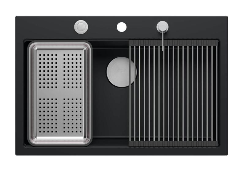 Quadri mattsvart hård rock granit infälld stor diskho 76x50cm inklusive tillbehör 1208957201