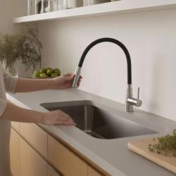 Quadri Preston köksblandare i rostfritt stål med 2 lägen flexibel svart pip 1208957228