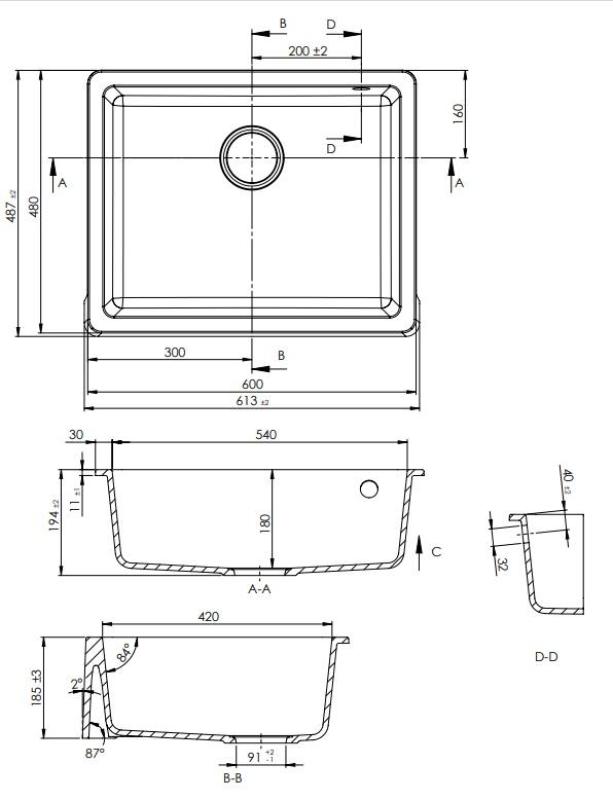 GraniteMy Tradition lantlig inbyggd diskho i granit 60x48 cm svart farmhouse undermonterad och planlimmad 1208957288