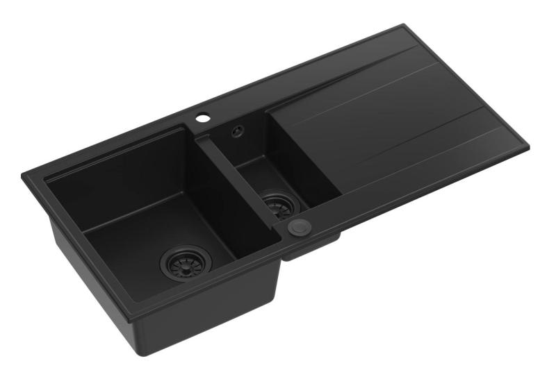 Quadri Luton svart granit infälld 1,5 diskho med avrinningsyta, omvändbar 100x50cm med svart propp 1208957329