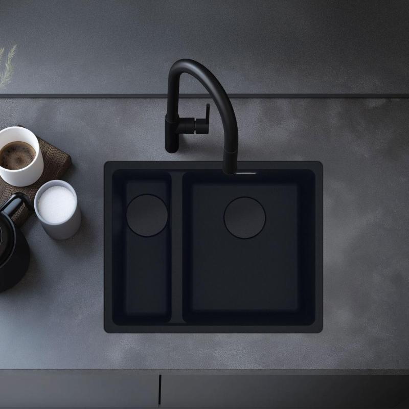 Franke Maris MRG 260/160-34-15 Fragranite black edition matt svart diskbänk planmontering stor bassäng till höger