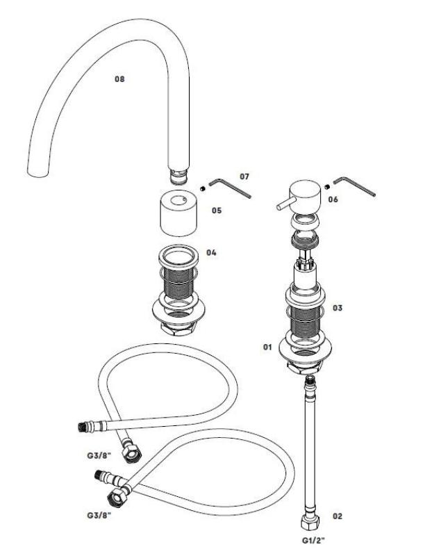 Waterevolution Flow 2-håls köksblandare mässing T151LE
