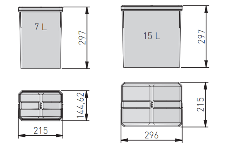 Garbi Basket B-70-4 sorteringssystem för avfall för låda 70cm inklusive hållare och 4 avfallsbehållare 1208957476