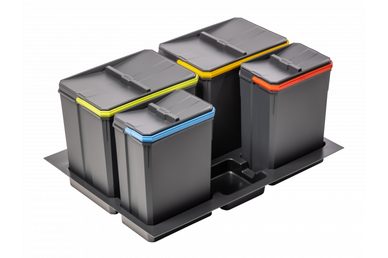 Garbi Basket B-70-4 sorteringssystem för avfall för låda 70cm inklusive hållare och 4 avfallsbehållare 1208957476