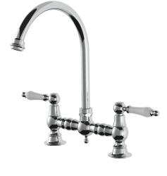 AquaTrimo Country 2-håls klassisk köks nostalgisk bro kökskran med rund pip krom 21CT7655CM