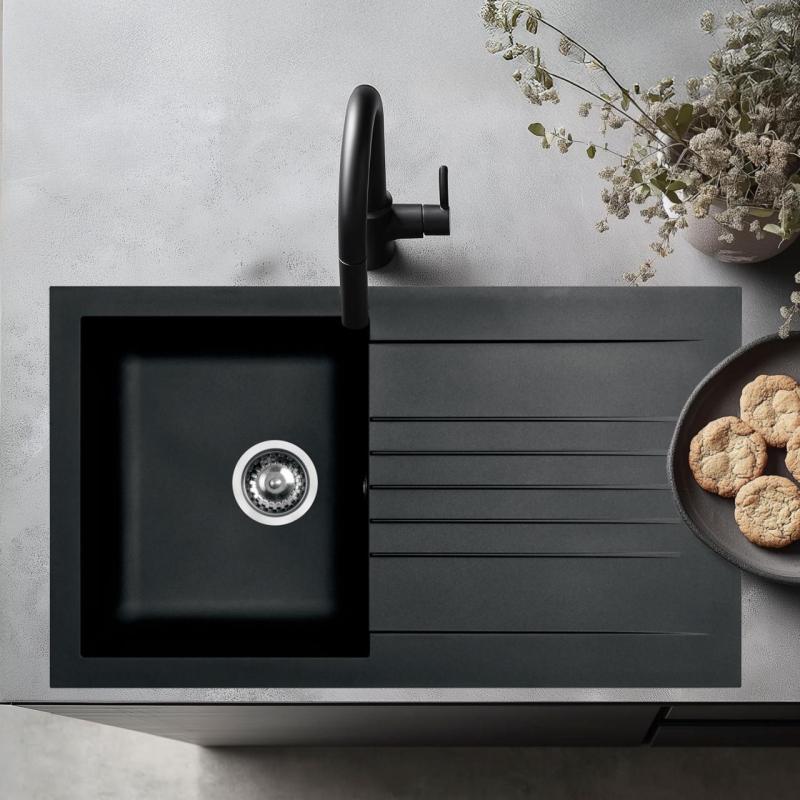 Ausmann Fibre diskho svart vändbar med avrinning ovanpå 86x50 cm 1208957665