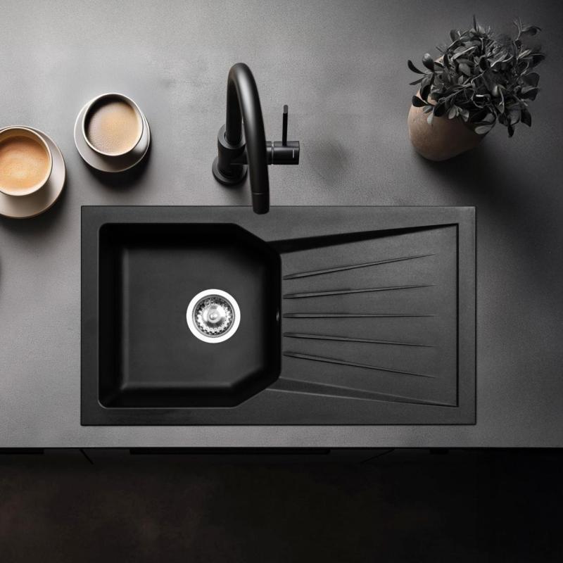 Ausmann Fibre 6 diskho svart omvändbar med avrinningsyta ytmontering 78x43,5 cm 1208957670
