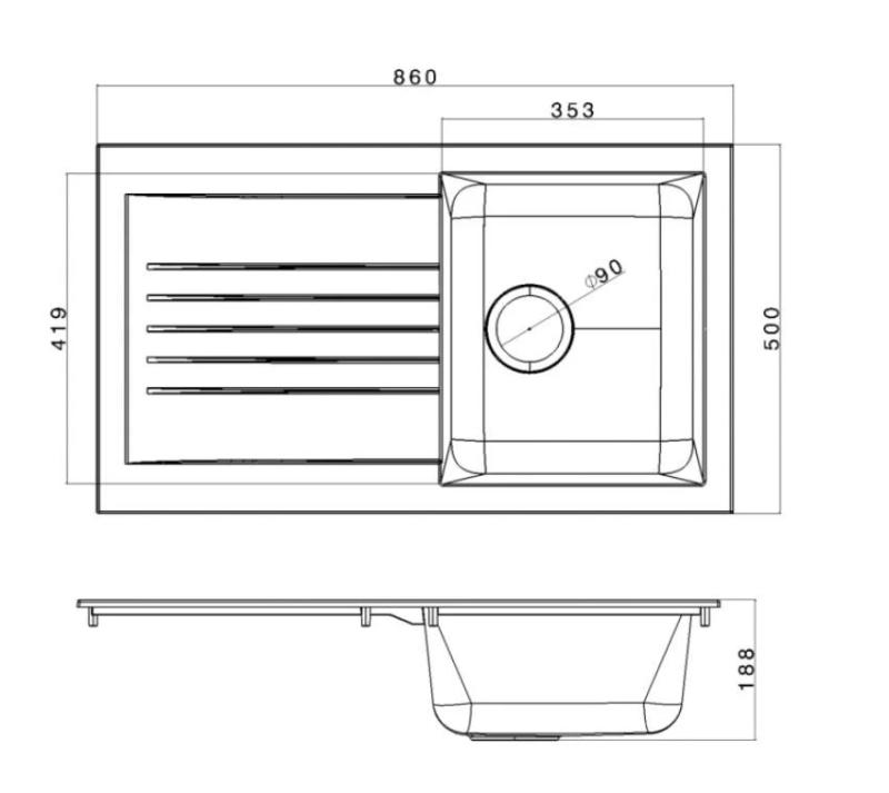 Ausmann Fibre diskho vit vändbar med avrinningsyta infälld 86x50 cm 1208957673