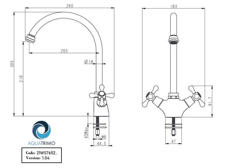 AquaTrimo Windsor klassiskt kök nostalgisk kökskran med rund pip rostfritt stål 21WS7652NM