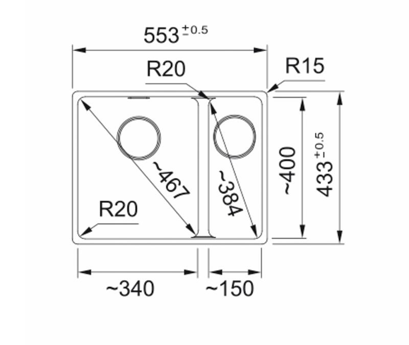 Franke Maris MRG 160-34-15 Fragranite Matt svart diskbänk Vänster underbyggnad