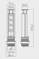 Indux Up & Down small infällbar jordad silver köksuttag i bänkskiva med 3 uttag och 2 x USB 1208957840