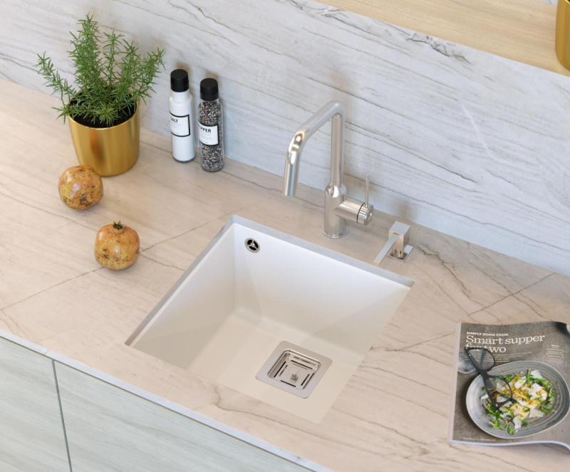 Quadri Quadrangle vit granit undermonterad diskho 42x42 cm med rostfri plugg 1208957886