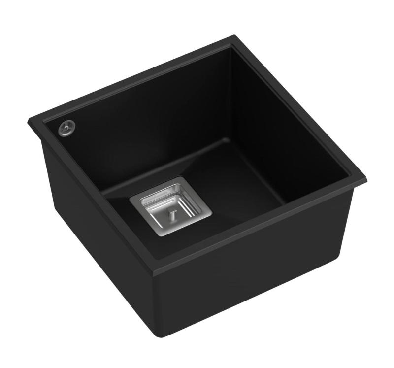 Quadri Quadrangle svart granit undermonterad diskho 42x42cm med rostfri plugg 1208957887