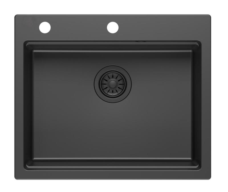 Quadri Durham svart granit påbyggnad diskho 595x500 med tvålpump, skärbräda, inbyggnadsback och rullmatta 1208957904