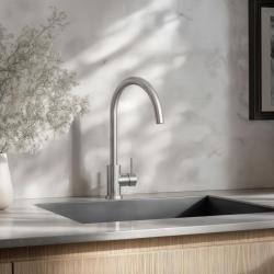 Ausmann Inox Round kökskran med svängbar pip, helt i rostfritt stål, 1208958308