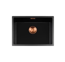 Lorreine BQ serie diskho 54x41cm undermonterad och flush montering svart med koppar plugg 50BQ37-FU-COPPER