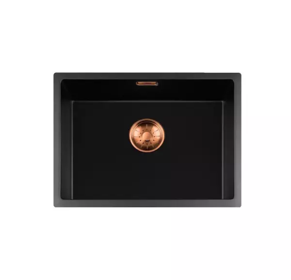 Lorreine BQ serie diskho 54x41cm undermonterad och flush montering svart med koppar plugg 50BQ37-FU-COPPER