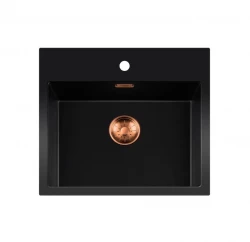 Lorreine BQ serie diskho 56x52cm toppmonterad svart med koppar plugg 50BQ37TH-T-COPPER