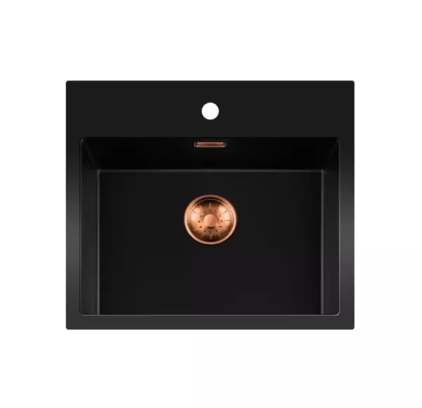 Lorreine BQ serie diskho 56x52cm toppmonterad svart med koppar plugg 50BQ37TH-T-COPPER