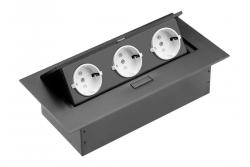 Skrivbordsförlängningskabel, 3x schuko-uttag, utan kabel, svart 1208958666