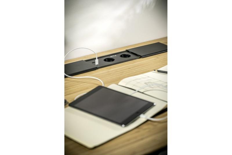 PRESTINO infälld skrivbordsförlängningskabel, 2x franska uttag, USB A+C, RJ45, HDMI, kabel 1.5m, silver 1208958675