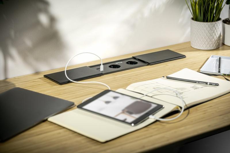 PRESTINO infälld skrivbordsförlängningskabel, 2x franska uttag, USB A+C, RJ45, HDMI, kabel 1.5m, silver 1208958675