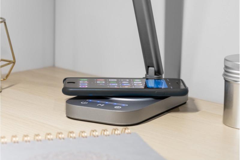 Decor Bordslampa Bressi 8W 450lm AC220-240V 3-CCT Trådlös Laddning USB PF>0,5 RA>80 Grå 1208962480