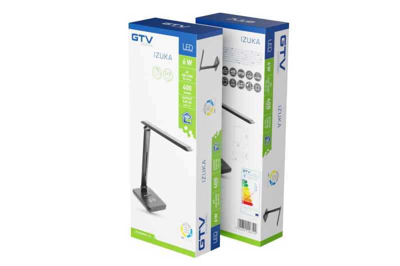 Decor IZUKA LED skrivbordslampa 6W 400lm AC220-240V 50/60Hz CCT induktiv laddare svart. 1208962497